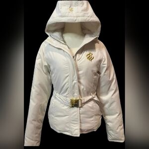 Rocawear Y2K Vintage Deadstock Womens White/Gold Down Puffer Jacket Size S NWT